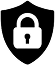 Ícono de escudo negro con un símbolo de candado blanco en el centro, representando seguridad o protección.